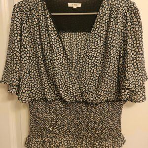 In Bloom Smock Waist Kimono Sleeve Daisy Print Blouse - Size L